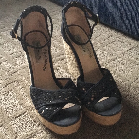 Steve Madden Shoes - Steve Madden Black Lace Wedges, Size 8 1/2.